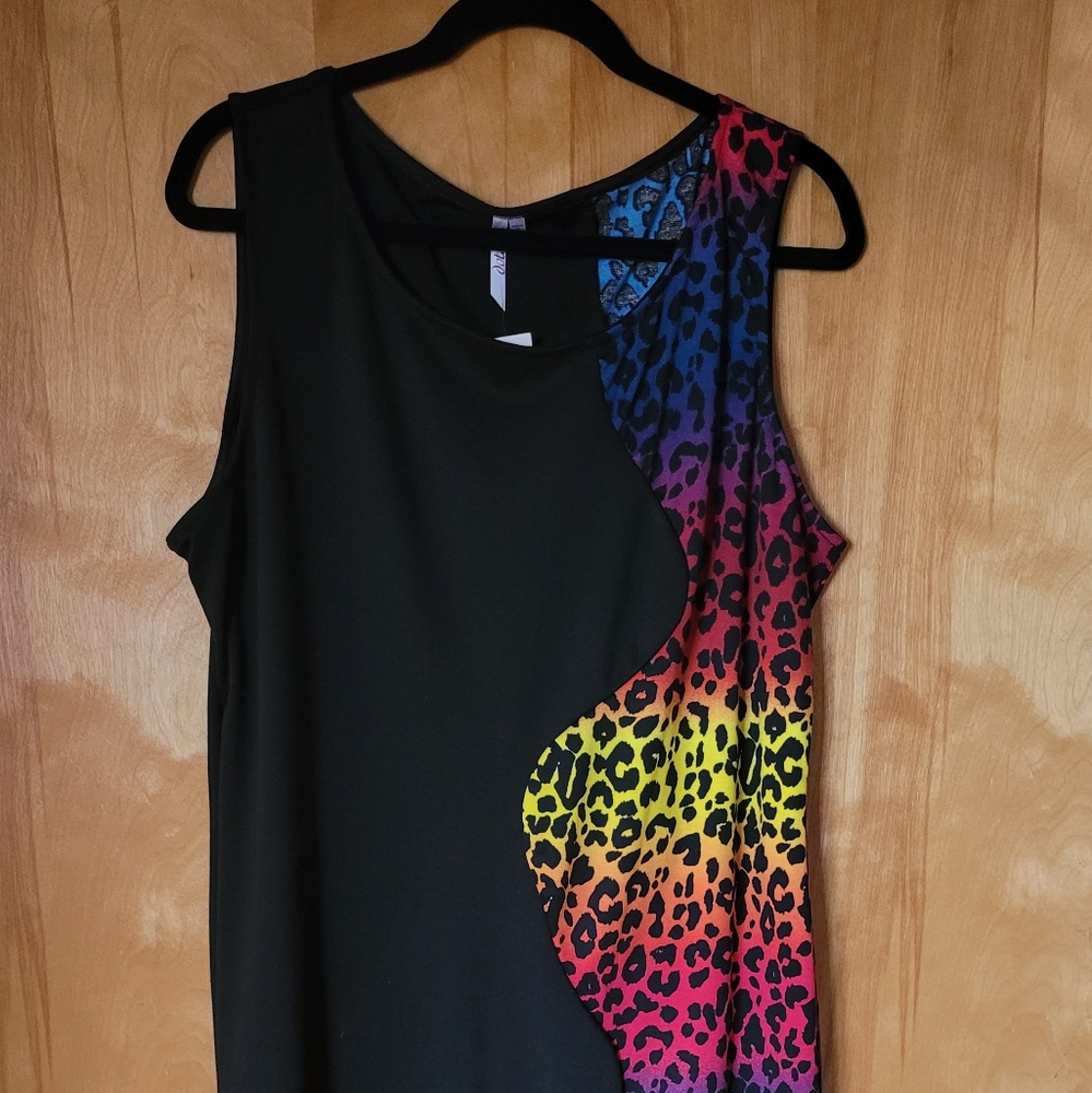 Half black half colored leopard bodycon dress